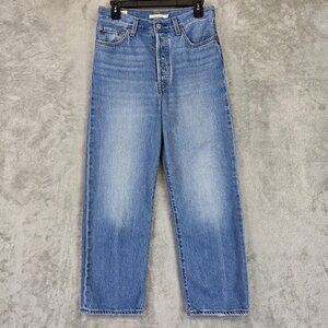 Levis Ribcage Straight Jeans Womens 29 Blue Med Wash High Rise Lyocell Denim